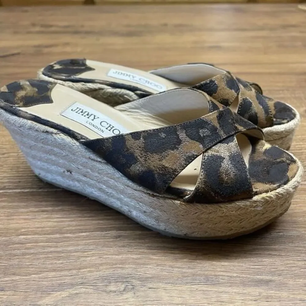 Jimmy Choo Dovina Size 35 US 4.5 Leopard Print Platform Wedge Slide Sandals Sexy